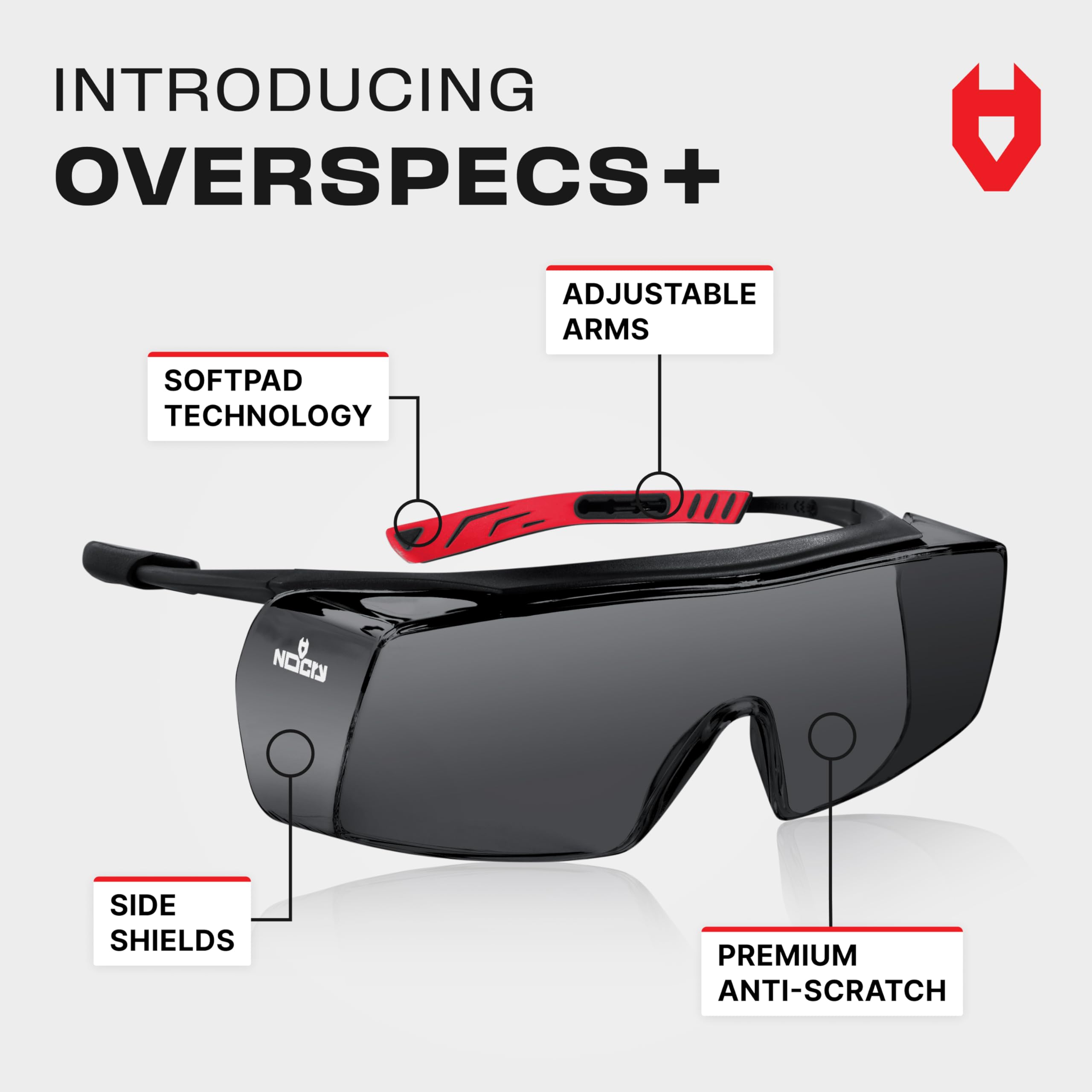 NoCry Tinted Safety Glasses Over Eyeglasses for Men and Women with Anti Scratch Wraparound Lenses — UV400 and ANSI Z87 Certified — Adjustable Temples with Anti-Slip Tips — Great for Shooting