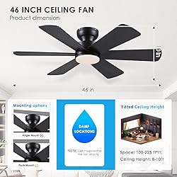 46 inch Ceiling Fans with Lights, Black Ceiling Fan