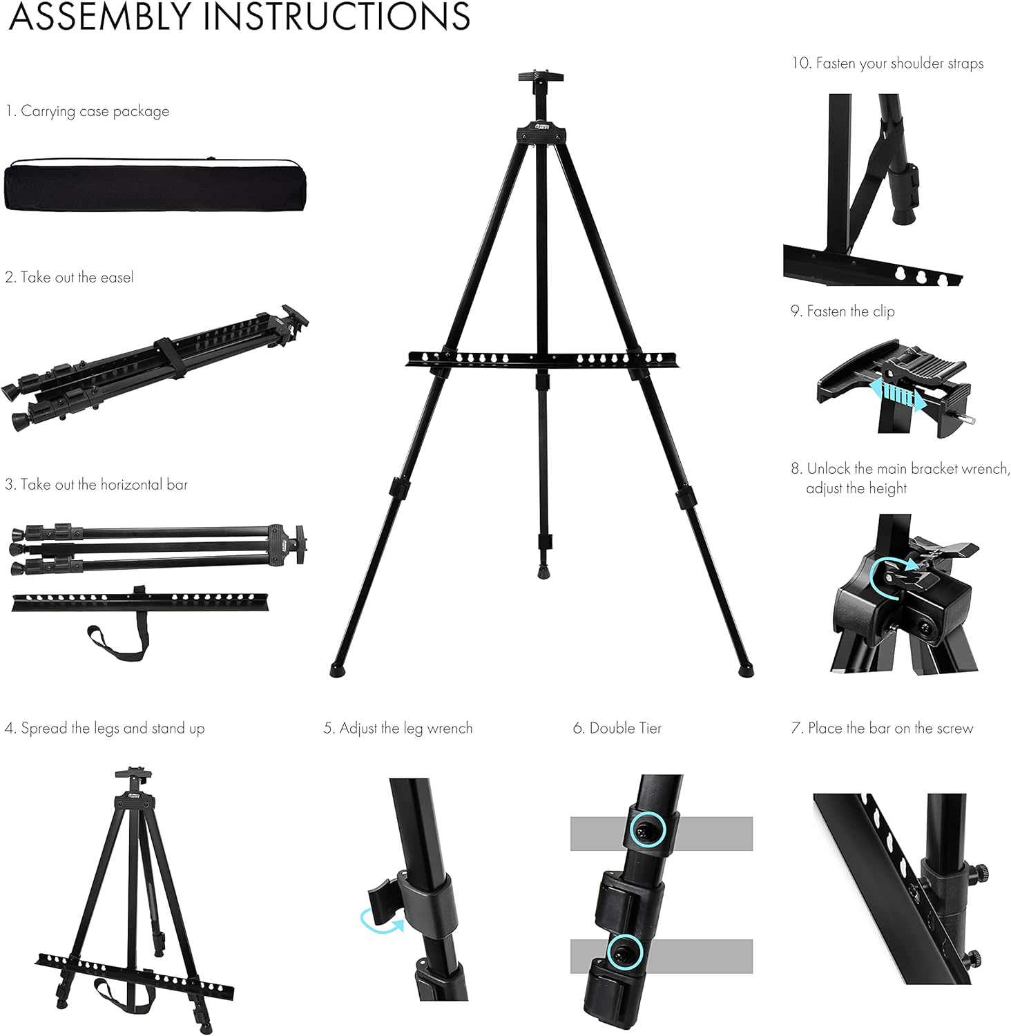 Artify 73 Inches Double Tier Easel Stand, Adjustable Height from 22-73”, Tripod for Painting and Display with an Environmental Friendly Carrying Bag and Spare Parts : Office Products