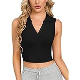 CLOZOZ Womens Tank Tops Polo Crop Top V Neck Ribbed Sleeveless Tops Collar Shirts Womens Crop Tops Polo Cropped Tank Trendy