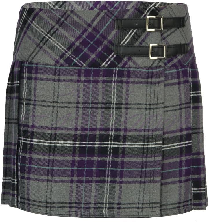 NewGo Collection Ladies Womens Tartan Pleated Billie Kilt Skirt Leather Buckled Straps UK 6-16