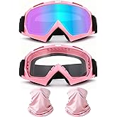 YUNGLIDE 2 Pcs Motorcycle Goggles Dirt Bike Goggles 2 Pack Neck Breathable Bandana Mask Ski ATV Riding Motocross Glasses