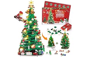 FLYOUTH Christmas Tree Building Set with LED light, Advent Calendar 2025,1100+ Pieces Surprise Christmas Countdown Advent Calendar, Calendar Blocks 24 Days Stocking Stuffers Christmas Gifts for Adults Kids
