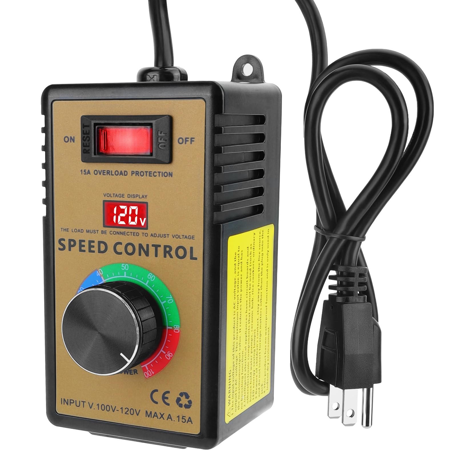 Photo 1 of MakerHawk Fan AC Motor Speed Controller - 120V 15A 4000W Variable Speed Electric Motor Control Voltage Regulator with Overload Protection Switch