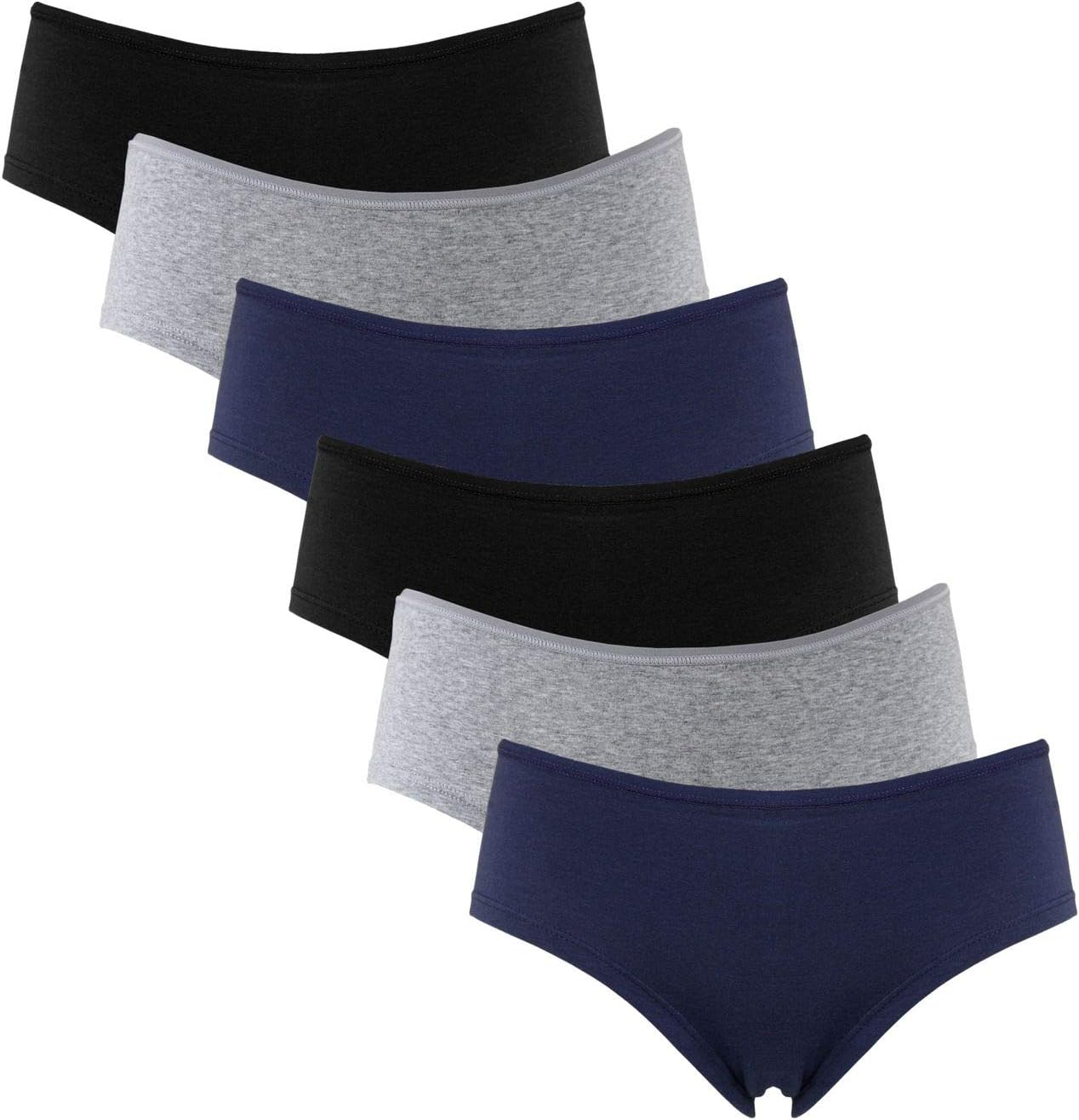 Fabio Farini Pack of 6 Panties in Black, Blue and Grey Melange, 95% Cotton