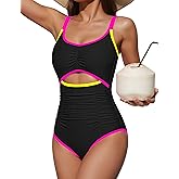BMJL Women's One Piece Swimsuit Tummy Control Bathing Suit Slimming Color Block Cute Swim Suits Ruched Swimwear 2026