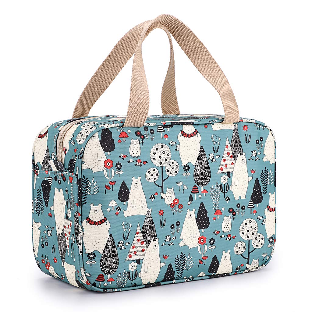 IGNPION Woman Large Travel Toiletry Bag Waterproof Wash Bag Make up Organizer Bag Cosmetic Bag Swimming Gym Bag(Blue Forest Bear)