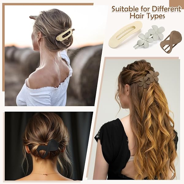 12 PCS FLAT HAIR CLIPS FOR WOMEN, FRENCH CONCORD FLAT CLAW CLIPS FOR WOMEN, 3 STYLES MATTE HAIR CLIPS FOR THIN THICK HAIR