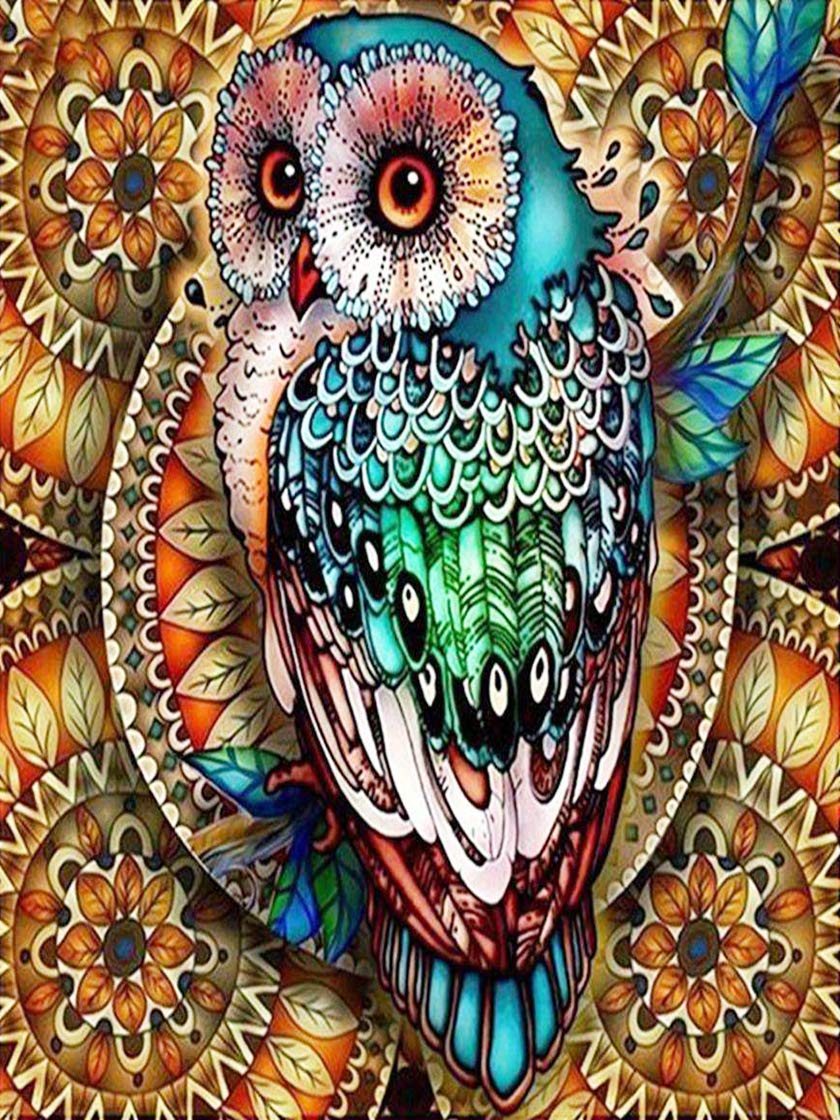 owl DIY 5D Diamond Painting by Number Kit for Adults, Cross Stitch Arts Craft for Home Wall Decor Full Drill Crystal Rhinestone Embroidery Pictures(35X45CM)