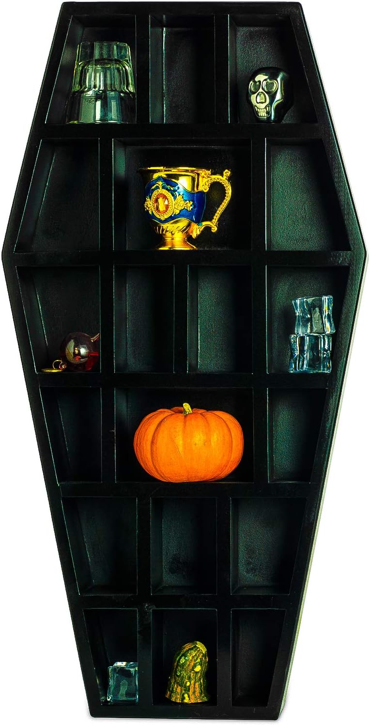 Gute Curio Coffin Shelf Spooky Gothic Decor for Bathroom, Living Room or Bedroom- Black, 14 Inches Tall by 7 Inches Wide 4 Inches Deep