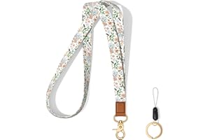 Hsxnam Neck Lanyard Key Chain, Long Lanyard Strap Keychain Holder for Women Men Car Keys ID Badges Card Wallet Phone Camera, White Flowers