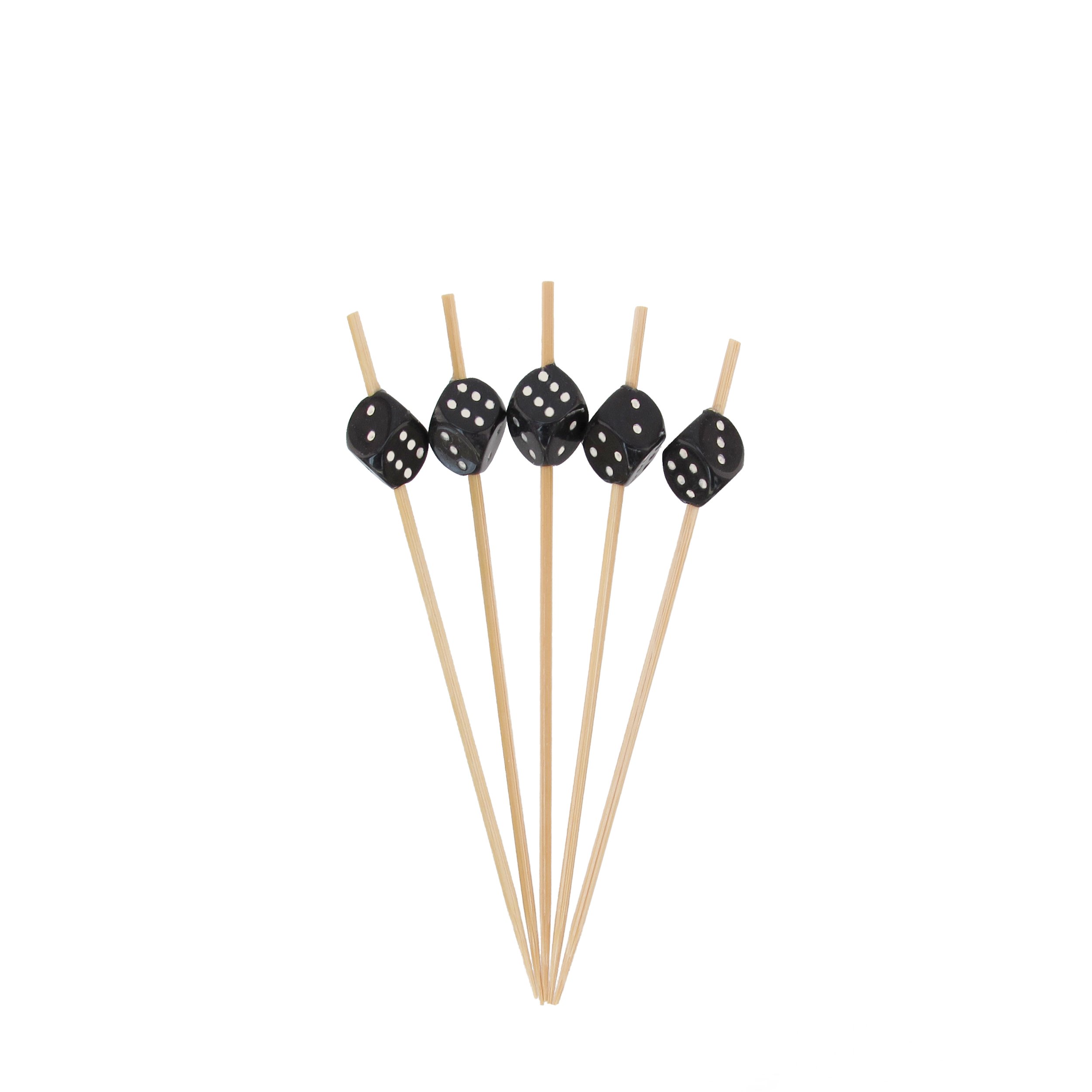 BambooMN Brand - 300 Pieces - 4.7" Decorative Dice Party End Bamboo Picks - Black