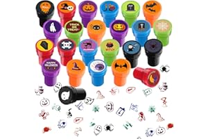 JREMREO 24-Pack Halloween Self-Inking Stamps, Spooky Themes with Ghosts, Bats, Witches, etc, 24 Assorted Designs for Party Favors, Game Prizes, and Trick-or-Treat, Goodies Bag Fillers, Kids Festive Toy Stamps
