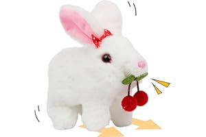 Cuteoy Walking Cherry White Bunny Stuffed Animal Talking Wagging Nodding Educational Plush Toy Electric Interactive Animated Plushies for Girls Boys Birthday