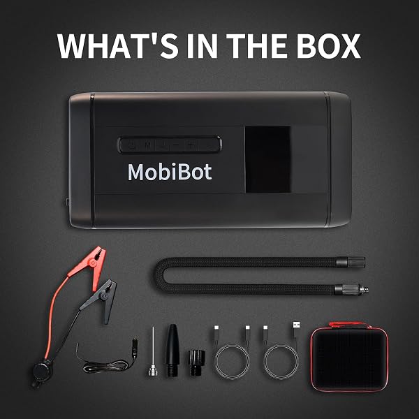 MOBIBOT 4000A JUMP STARTER WITH AIR COMPRESSOR,74WH BATTERY JUMPER STARTER PORTABLE WITH LED DISPLAY,12V 4-IN-1 JUMP BOX PACK (10L GAS/ 6L DIESEL) WITH 160PSI TIRE INFLATOR, LED LIGHT, JUMPER CABLES