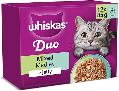 Whiskas Duo Adult Wet Cat Food in Jelly 12x85g Mixed Medley Pack of 4