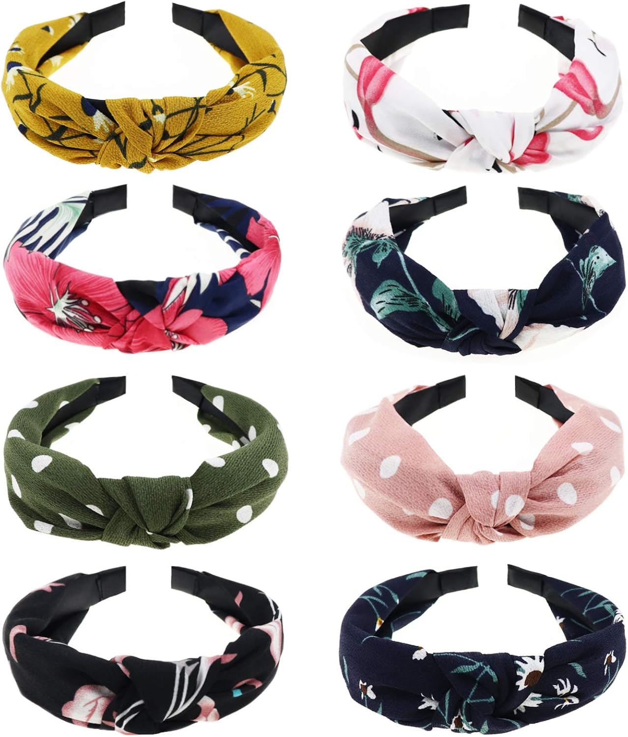 DRESHOW 8 Pack Women Headbands Headwraps Hair Bands Bows Hair Accessories, 8 Pack Wide Plain Headbands Printed