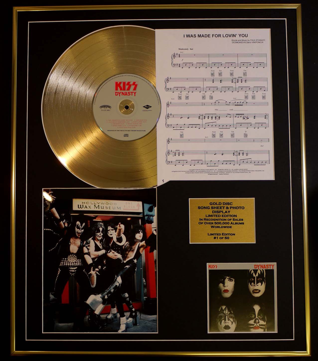 KISS/CD GOLD DISC, SONG SHEET & PHOTO DISPLAY/LTD. EDITION/COA/ALBUM, DYNASTY/SONG SHEET, I WAS MADE FOR LOVING YOU