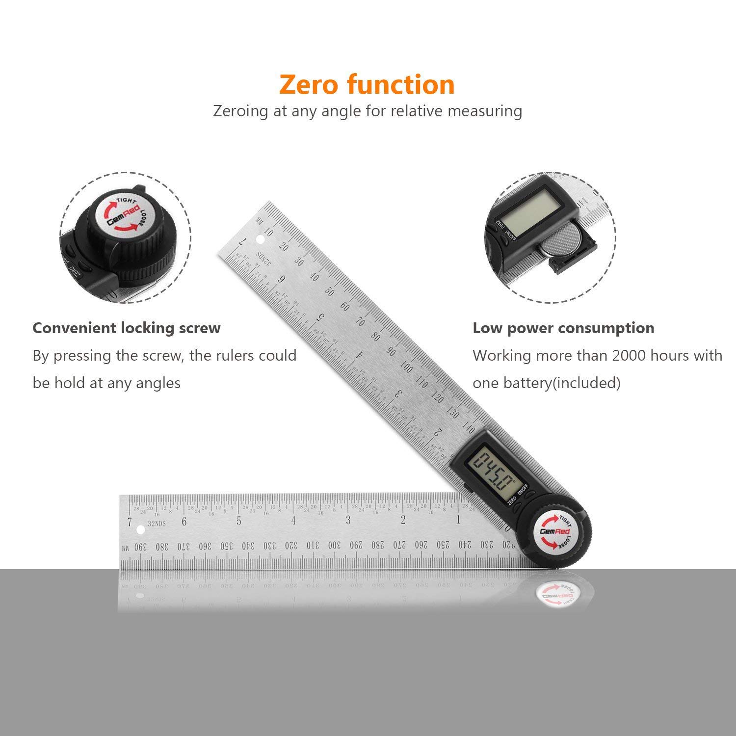 Winkelmesser,Gocheer Digitaler Winkelmesser mit Lineal aus Edelstahl,LCD Digitaler Anzeige, Länge:400mm/ 14 Zoll,360° Winkel messen,HOLD-Funktion