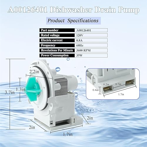 A00126401 Dishwasher Drain Pump Replacement - Compatible With Multiple Models 120V 35W