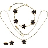 Kaidelight 18K Gold Five Leaf Clover Jewelry Set - Complete Necklace Bracelet Earrings Gift Set for Women