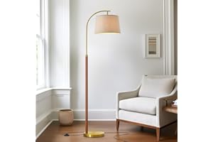 G-SAFAVA 62.5" Wood Floor Lamp for Living Room Gold with Foot Switch Arc Standing Tall Lamps for Bedroom Mid Century Modern Corner Floor Lamps for Office Nursery Industrial Reading Light Room Lamp