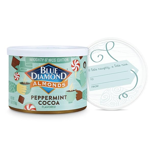 BLUE DIAMOND ALMONDS, PEPPERMINT COCOA HOLIDAY SNACK NUTS, 6 OZ(PACK OF 1),RESEALABLE CAN