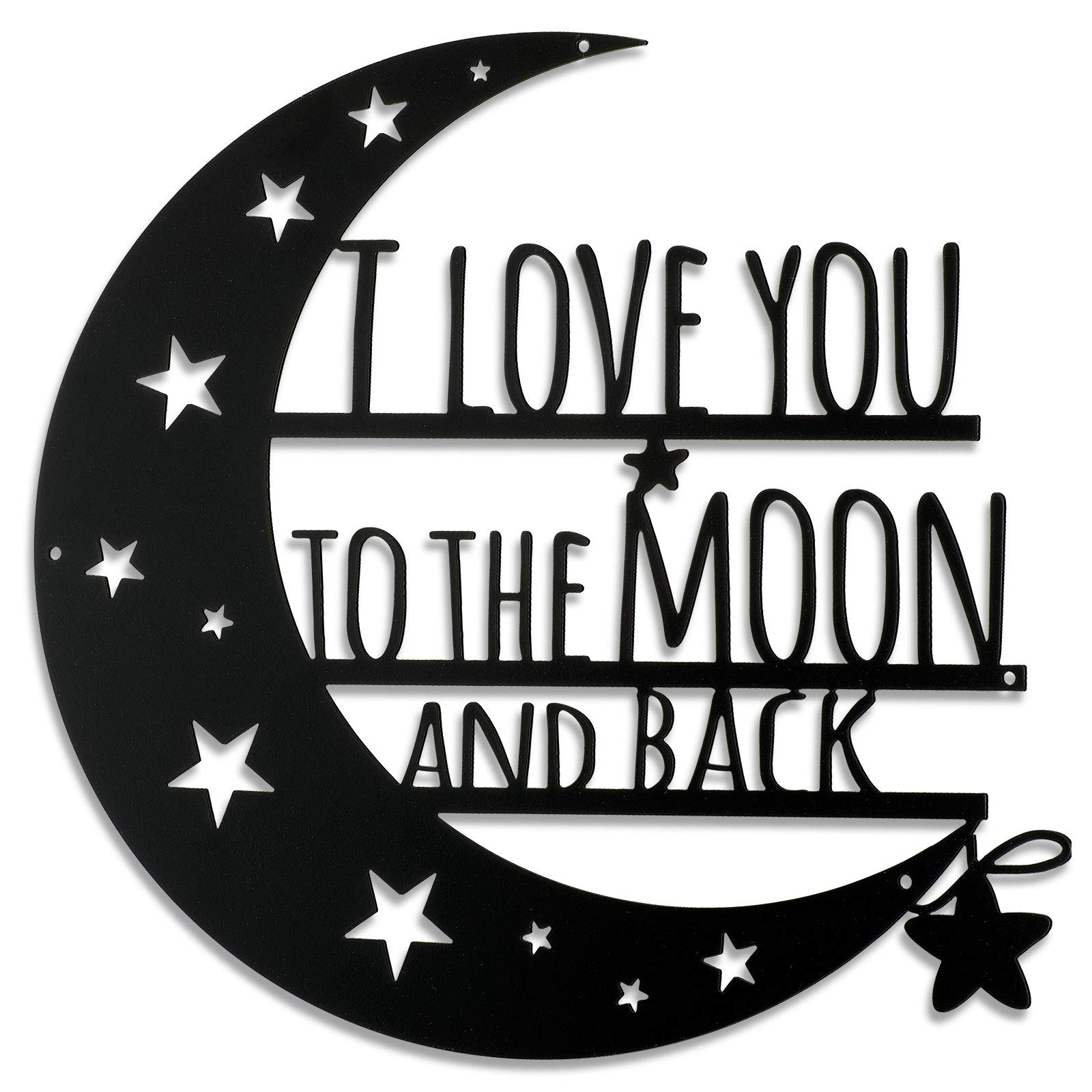 Ripeng I Love You to The Moon and Back Wall Art Moon Metal Wall Decorations Hanging Wall Plaque Sign with Love Quote Monogrammed Home Decor for Anniversary Valentine's Day (Black,12 Inch)