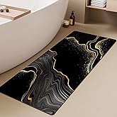 Azppsad Extra Long Bath Rug, Black and Gold Marble Decor Non Slip Bath Runner Rug with Rubber Backing, Thin Absorbent Quick Dry Bath Mats for Bathtub Bathroom Kitchen, 15.7x47.2 inch