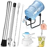 Yoption Lemonade Stand Supplies Tool Kit, Include Muddler, Straw Puncher, Stainless Steel 3-5 Gallon Water Jug Stand, Dispenser Valves, Straw Brush and Mixing Spoon for Lemonade Preparation