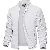 MAGCOMSEN Bomber Jacket Men White Jacket Lightweight Windbreaker Jackets Casual Bomber Jacket Light Spring,S