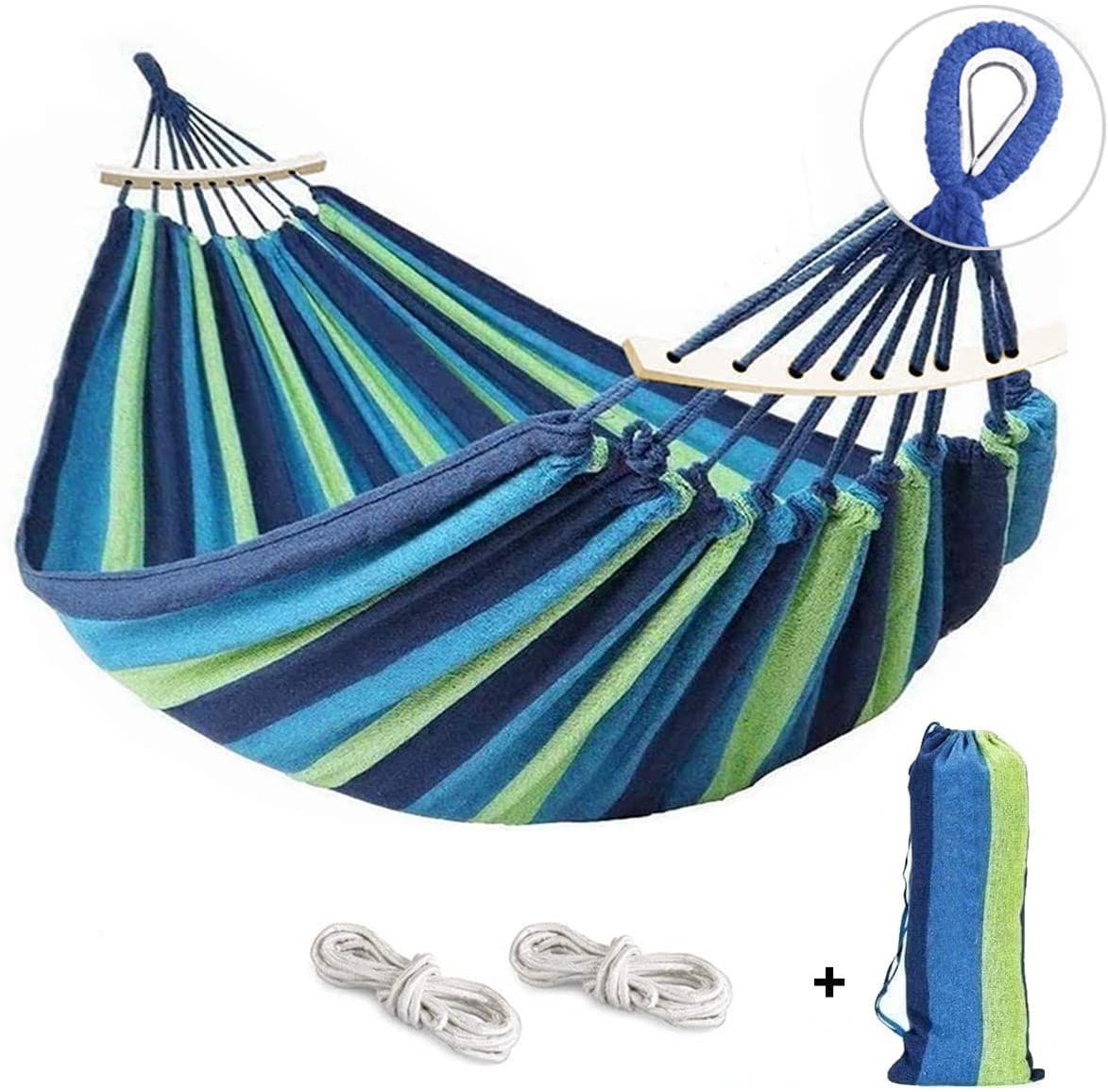 285x155cm Hammock with Spreader Bars, Camping Hammock Outdoor, with Thickened Durable Canvas Fabric and Sturdy Metal Knot, 550 lb Load Capacity, for Backyard, Garden