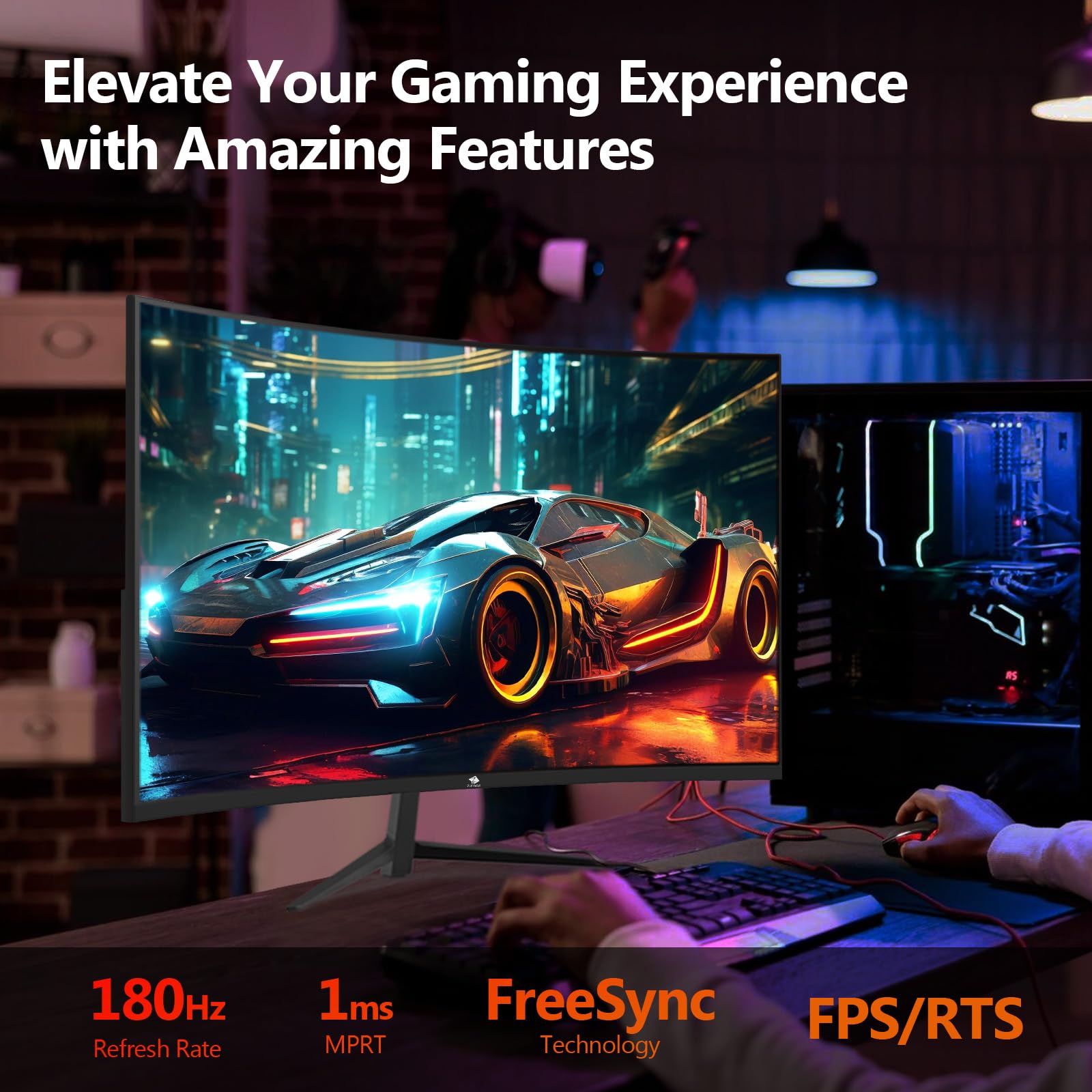 Z-Edge 24 Zoll Curved Gaming Monitor 180Hz 1ms MPRT, 300cd/m² Helligkeit, 16:9 Full HD Curved Bildschirm, VA Panel, FreeSync, HDMI DP - Schwarz 4