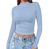 Womens Long Sleeve Crop Top Mock Turtleneck Sexy Slim Fitted Casual Base Layer Lightweight Soft Shirt Going Out Teen Sexy Top