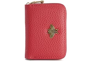 ZOOEASS Small Women RFID Wallet Credit Card Holder, Accordion Wallet Zipper Leather Card Case（Red）