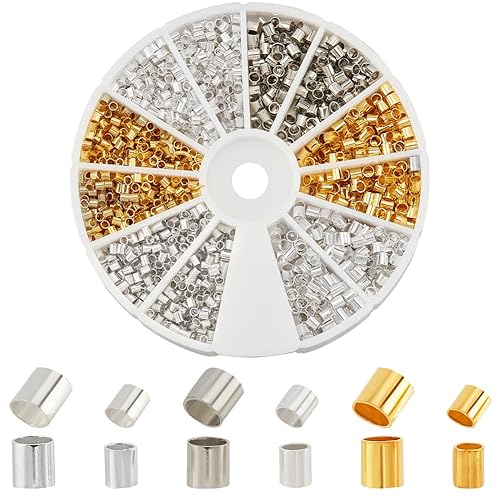 PH PandaHall Tube Crimp Beads, 3000 Pcs 2mm Brass Tube Crimp