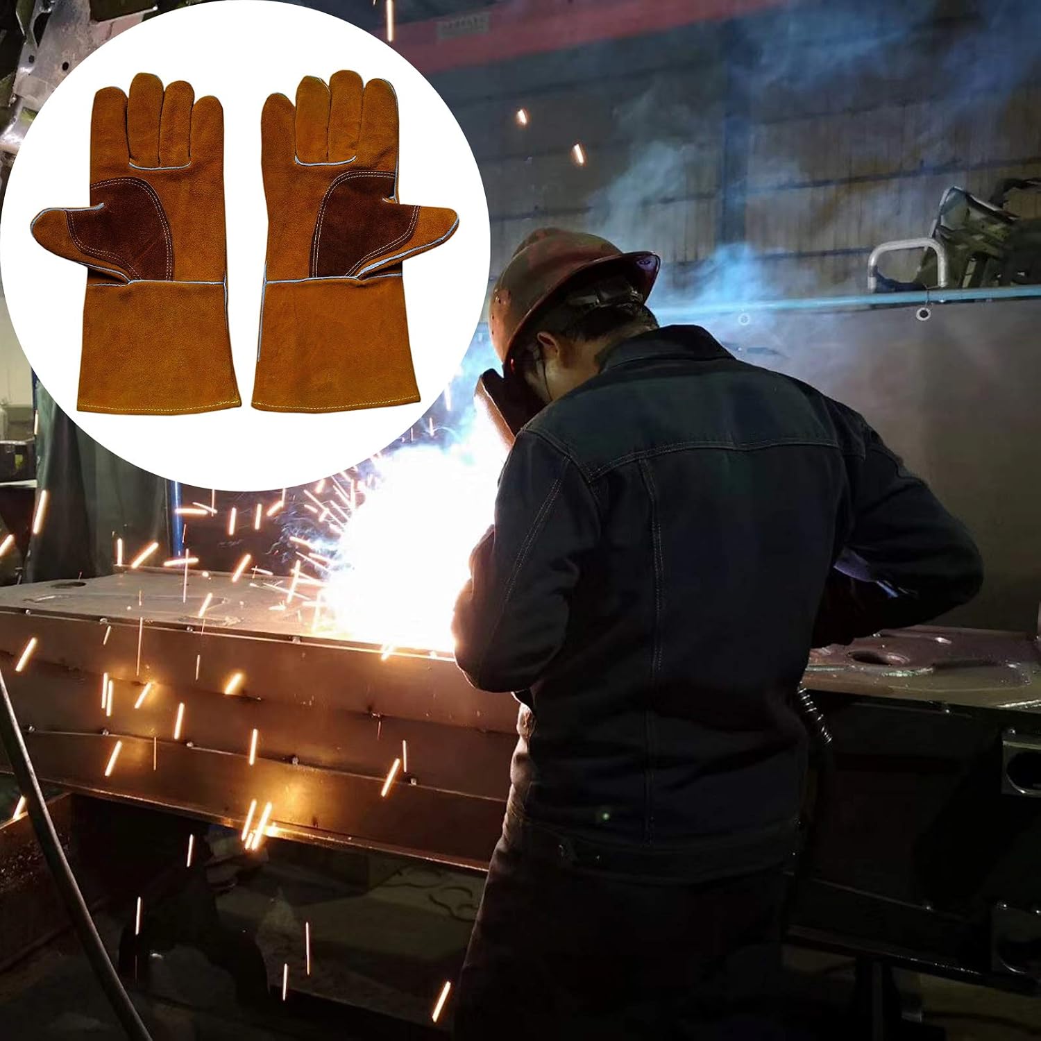 ZaoProteks ZP1709 Cowhide Leather Heat Resistant Welding Gloves,Work Gloves -for Welding/Gardening/Camping/Fireplace/Hearth/Stove/Barbecue and so on - Image 5