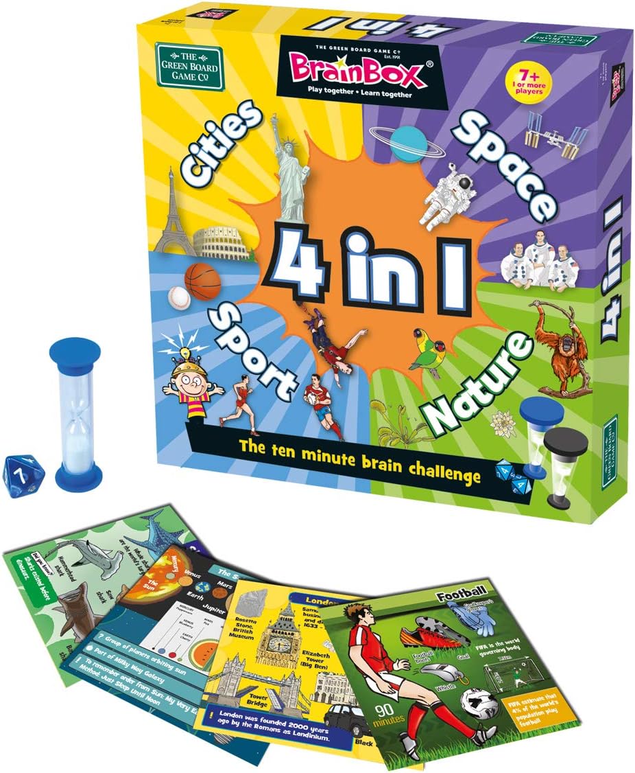 Green Board Games 91011 BrainBox 4 in 1 Game Cities, Sport, Nature and