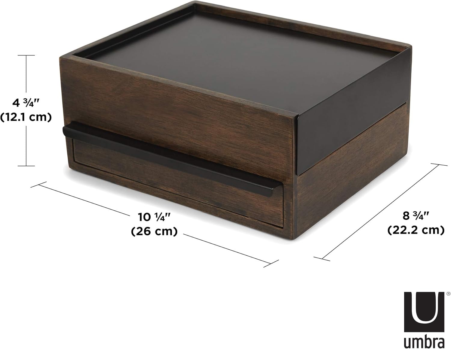 Umbra Jewelry Box - Modern Keepsake Storage Organizer with Hidden Compartment Drawers for Ring, Bracelet, Watch, Necklace, Earrings, and Accessories, Stowit, Black/Walnut: Home & Kitchen