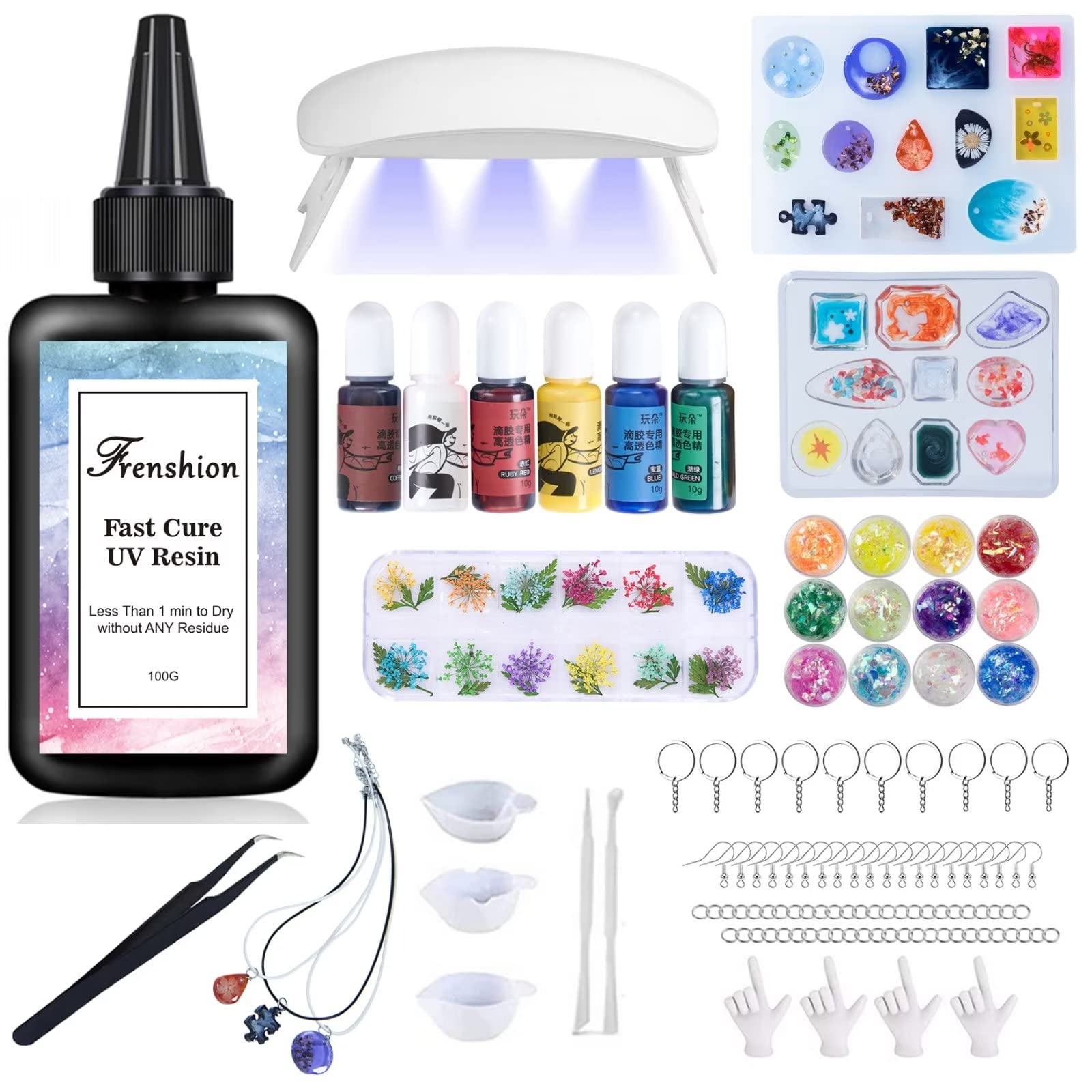 UV Resin Kit with Light,116Pcs Resin Jewelry Making Kit with 100g Fast Cure Clear Hard Low Odor UV Resin, Color Pigment, Resin Accessories, UV Resin Starter Kit for Jewelry Earrings Necklace Bracelet