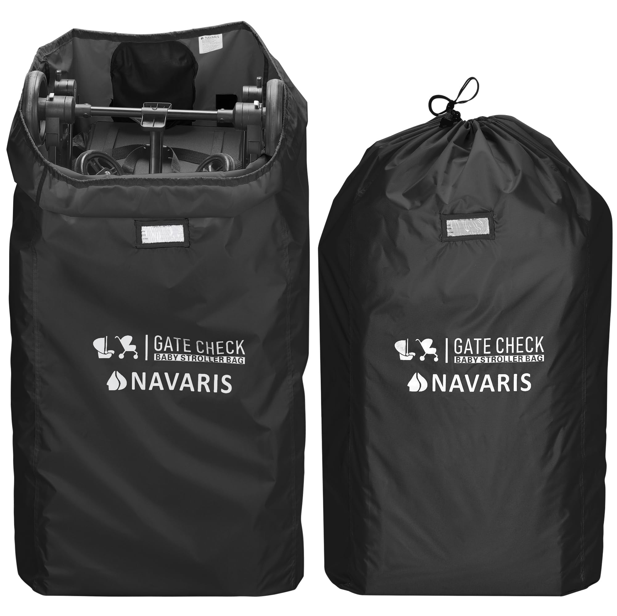 Navaris Gate Check Transport Bag for Baby Seat - Durable Baby Carrier Cover for Stroller - Waterproof 210D Baby Bags for Prams - Adjustable Straps, Black, 114 x 53 x 35cm