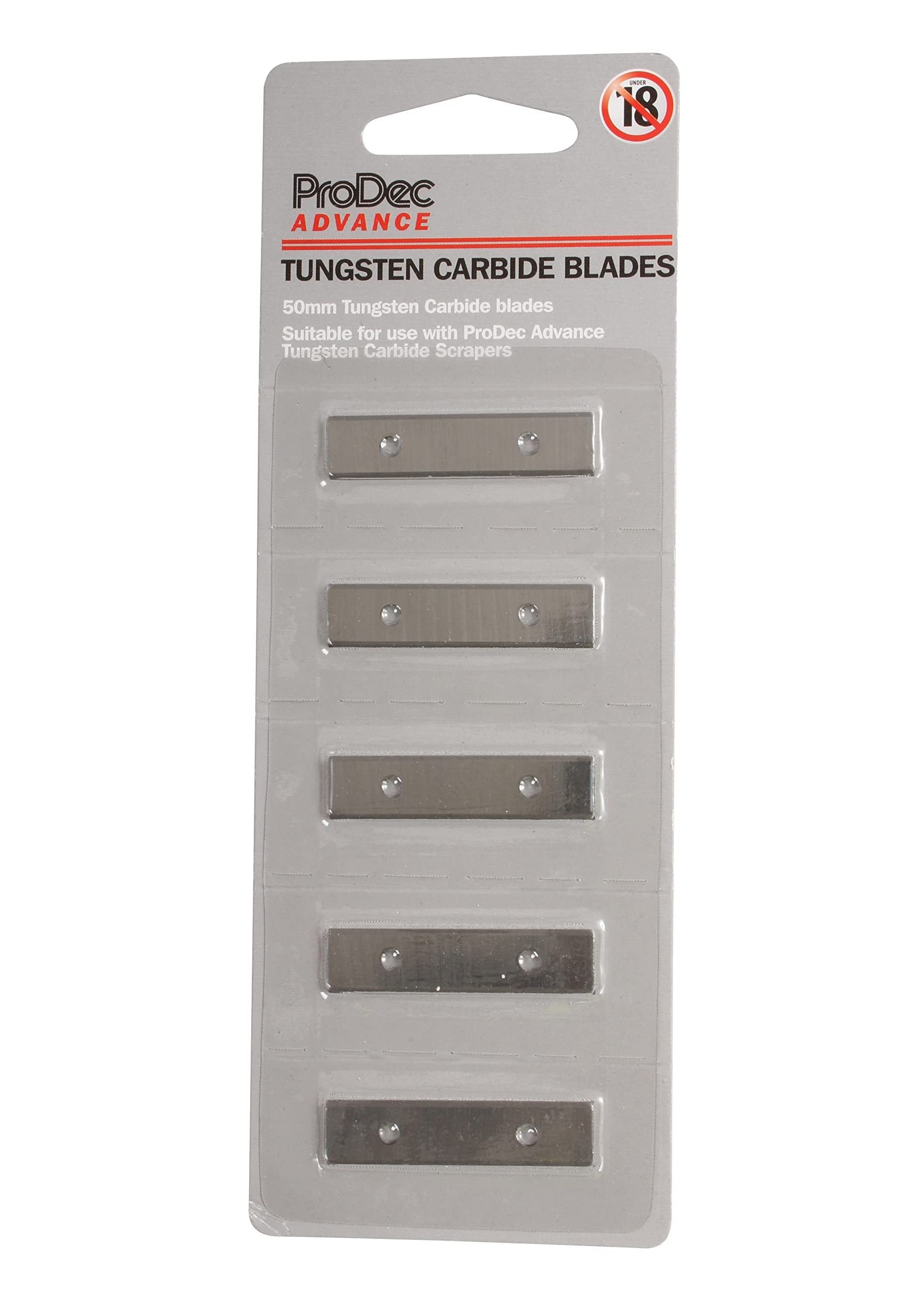 ProDec Advance 5 Pack Blades for Twin Edge Tungsten Carbide Heavy Duty Scraper Silver