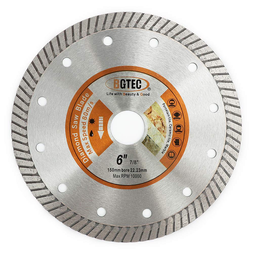 BGTEC Diamond Tile Blade 150mm Super Thin Turbo Rim Concrete Porcelain Saw Blade with 22.23mm Arbor for Cutting Porcelain Tile Ceramic Granite Marble Hard Material Cutting Disc
