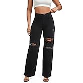 Aodrusa Ripped Wide Leg Jeans for Women Mom Baggy Straight Leg Stretchy Boyfriend Trendy Trouser Denim Pants