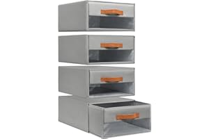 DIMJ Closet Drawer Clothes Organizer - 4 Pack Fabric Stackable Storage Drawers Clothing Storage Bin with Clear Windows and Ha