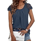 AUTOMET Womens Lace Tops Pleated Short Sleeve Shirts Summer Business Casual Dressy Blouses