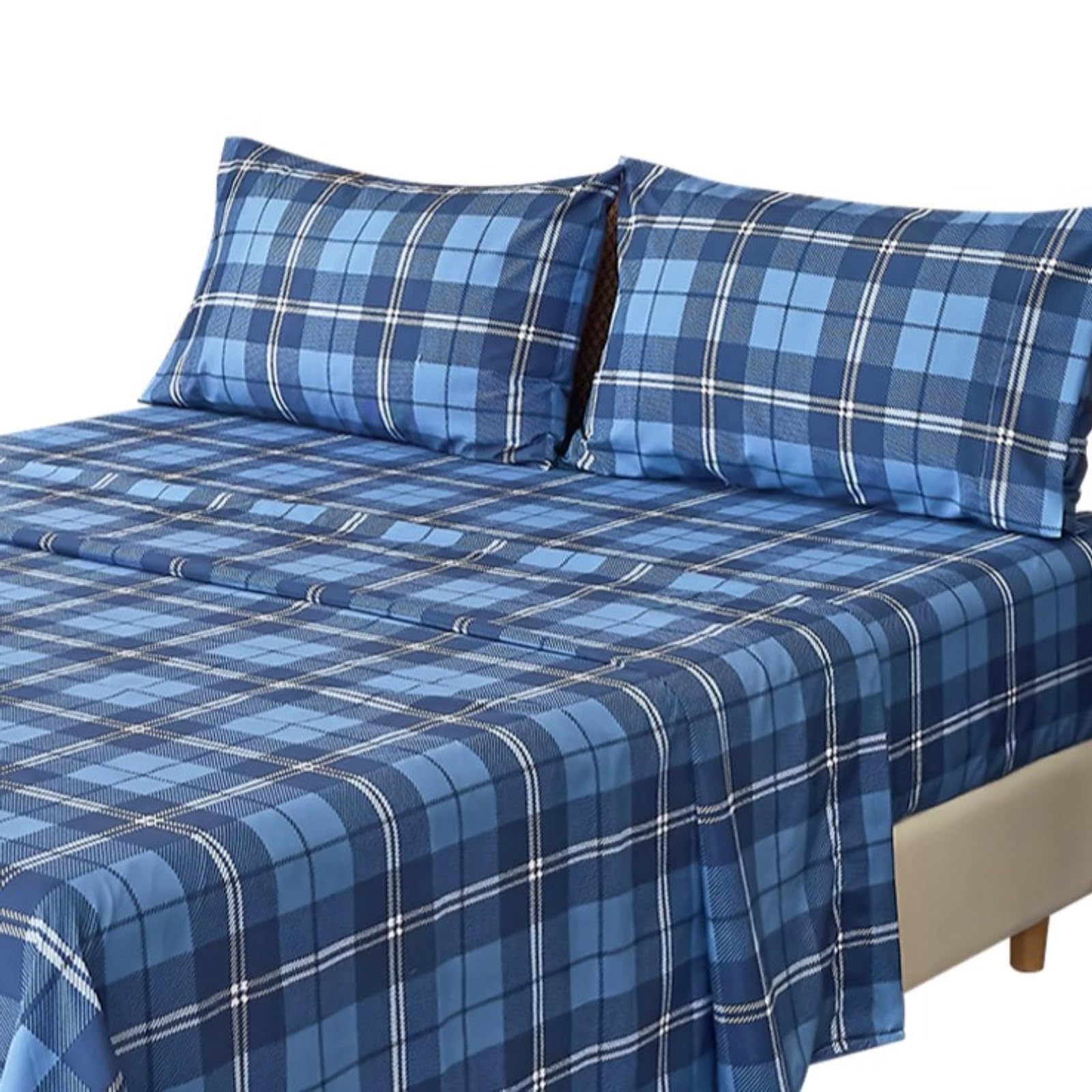 Photo 1 of MICORAL Queen Sheet Set Plaid Patten, 4-Piece Printed Sheets, Silky & Lightweight Bedding Set, 16" Deep Pocket, Ultra Soft & Cooling Sheet, Oeko-TEX Certified, Plaid Royal Blue