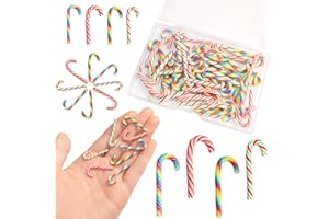 HADDIY Christmas Mini Candy Canes Decorations,60 Pcs Polymer Clay Canes Miniature Fake Candy Charms for Dollhouse Craft and Embellishments-No Hole