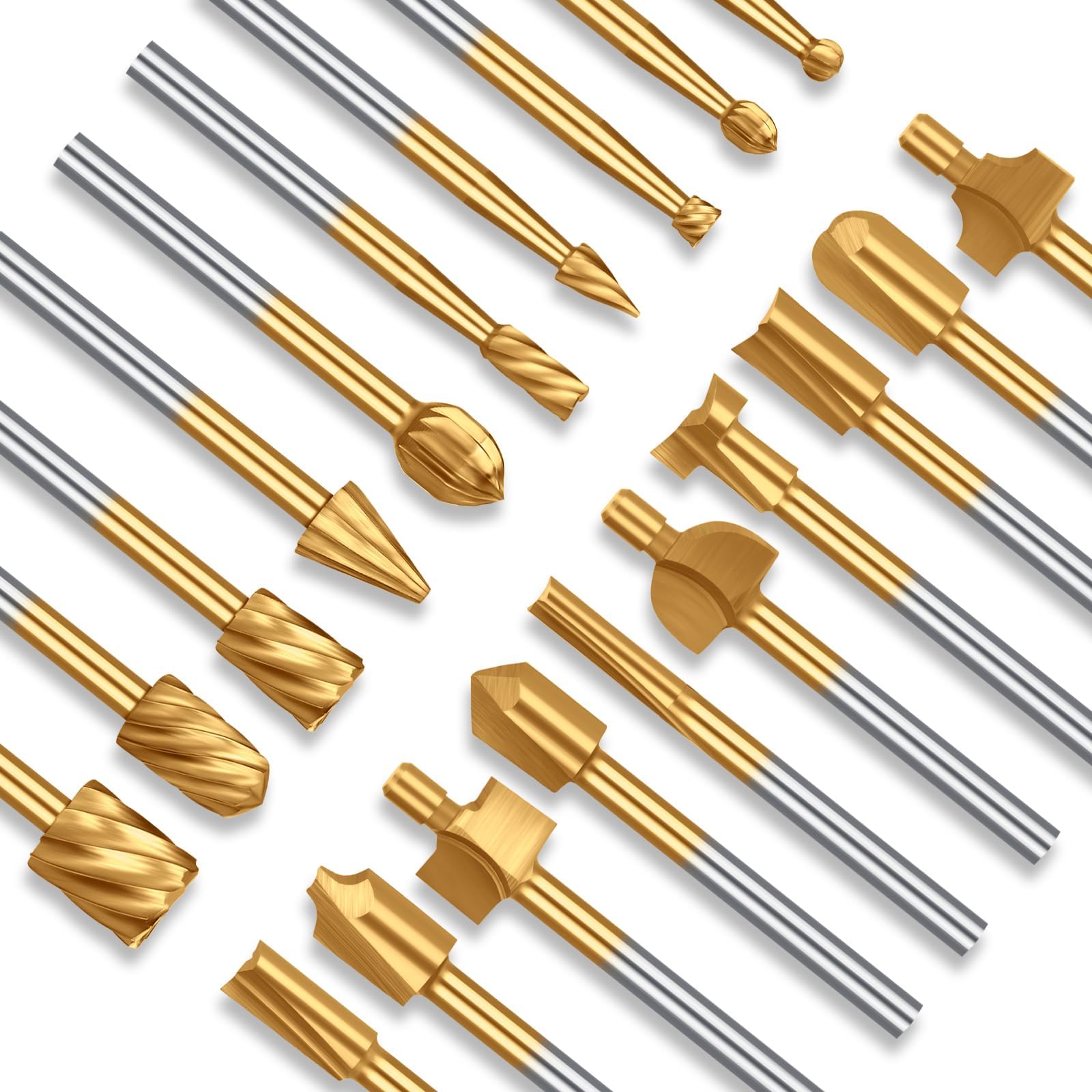 EEEKit 20PCS HSS Wood Carving Bits Set, Carbide Engraving Router Bit Wood Rotary Burrs with 1/8 Inch Shank for Rotary Tool