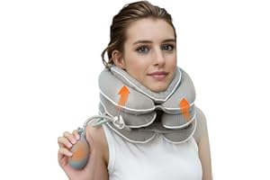 BKRTONDSY Neck Stretcher with Neck Brace,Cervical Traction Neck Device,Neck Relief Tool,Adjustable Inflatable Cervical Brace,Home Use Neck Decompression New Technology Breathable Fabric Washable(Gray)